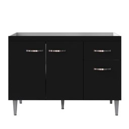 Balcão Gabinete Para Pia Sem Tampo 120cm 3 Portas e 1 Gaveta Gabriela Preto - AJL Móveis - 1 Balcão Gabinete Para Pia Sem Tampo 120cm 3 Portas e 1 Gaveta Gabriela Preto - AJL Móveis - 1