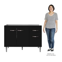 Balcão Gabinete Para Pia Sem Tampo 120cm 3 Portas e 1 Gaveta Gabriela Preto - AJL Móveis - 5 Balcão Gabinete Para Pia Sem Tampo 120cm 3 Portas e 1 Gaveta Gabriela Preto - AJL Móveis - 5