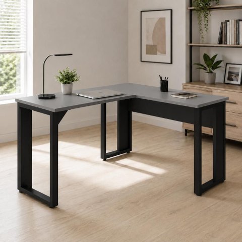 Escrivaninha em L 120 cm X 150 cm Home Office e Escritório Pés Metal F5 Office Cor:Cinza Sagrado
