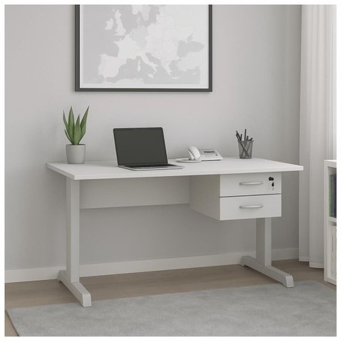 Mesa Escritório 1,50×0,60m c/ Gavetas – Cinza/Cinza - 53082