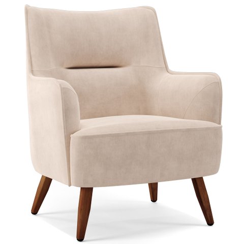 Poltrona Decorativa Fixa Pés de Madeira Isabella D02 Veludo Bege B-309 - Lyam Decor