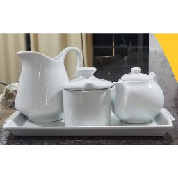 Jogo Café e Chá Mesa Posta, Bandeja + Bule Chaleira 400ml + Açucareiro 250ml + Jarra Leiteira 740ml - 2