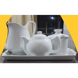 Jogo Café e Chá Mesa Posta, Bandeja + Bule Chaleira 400ml + Açucareiro 250ml + Jarra Leiteira 740ml - 4