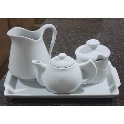 Jogo Café e Chá Mesa Posta, Bandeja + Bule Chaleira 400ml + Açucareiro 250ml + Jarra Leiteira 740ml - 3