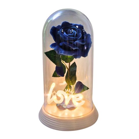 Luminária Love a Rosa Encantada Azul 28 Cm Presente de Natal Presente para Namorada Amor Lindo Bouti