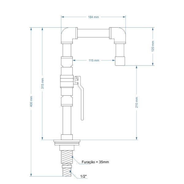 Torneira Design Industrial Preta em PVC 1/2" e Registro de Esfera - 6