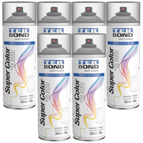 Kit 6 Tekspray Tinta Super Color Uso Geral Verniz Brilhante 350ml - Tekbond