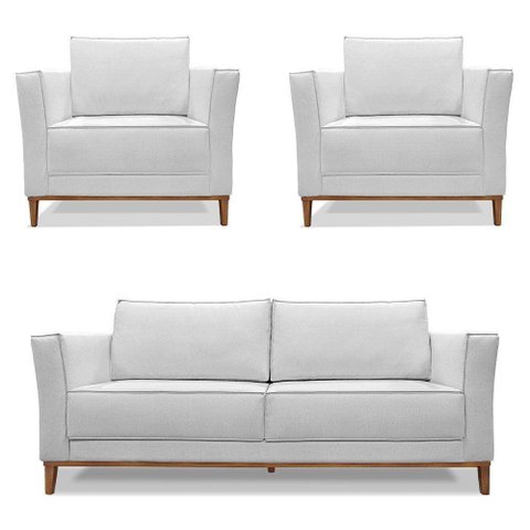 Kit 2 Poltronas e Sofá Living 2 Lugares 1,90m Vega Linho Cas