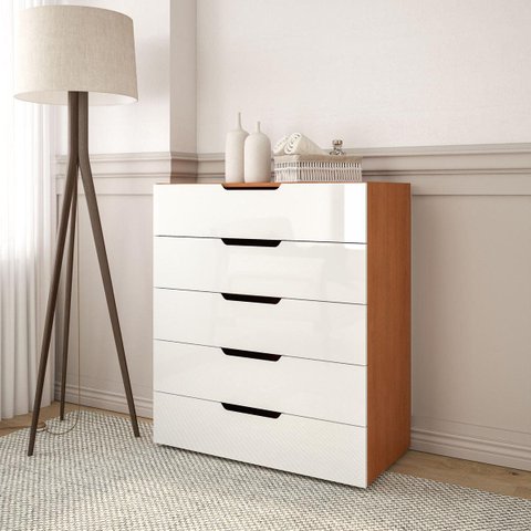 Cômoda Madri com 5 Gavetas 90x104cm Branco/Freijó 250699