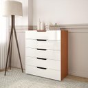 Ver imagem 1 de Cômoda Madri com 5 Gavetas 90x104cm Branco/Freijó 250699