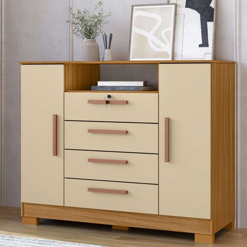 Cômoda Sapateira Essence 4 Gavetas 2 Portas Multiuso Moderno Quarto