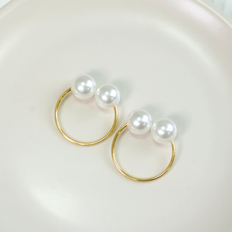 Kit 10 Pçs Anel para Guardanapo 10 Lugares Pérola Dupla Grande 4x3cm Argola: Dourado