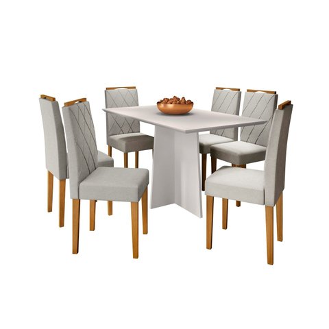 Conjunto Mesa Ana 160cm com 6 Cadeiras Isabela - Off White / Ipê / Wd25