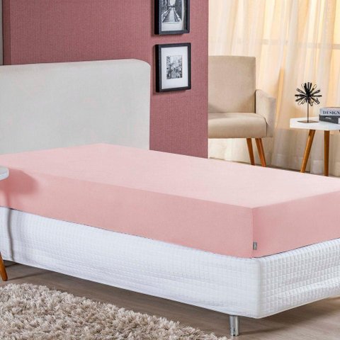 Lençol com Elástico Solteirão Nobre 1 Peça 30cm de Altura Malha 100% Algodão - Rosa