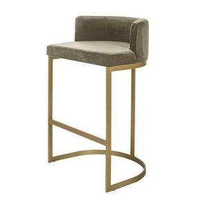 Banqueta Alta Estofada Estrutura Aço Carbono Belly Ii Base Dourada 75cm Suede Bege