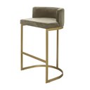 Ver imagem 1 de Banqueta Alta Estofada Estrutura Aço Carbono Belly Ii Base Dourada 75cm Suede Bege