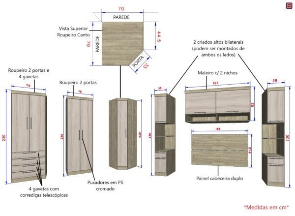 Guarda-Roupa Dormitório Modulado Master Casal 1,58 m Queen Canto - Avelã Rústico e Ártico Rústi - 3