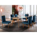 Ver imagem 1 de Conjunto Sala de Jantar 6 Lugares Mesa Slim Cadeiras Veludo Azul Marinho Mel/off-white/azul Marinho