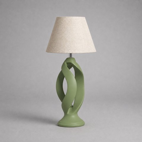 Abajour Grego c/ Cúpula Tecido Decorativo de Cerâmica para Sala e Mesa Pistache