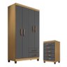 Guarda Roupa Solteiro Modena 4 Portas com Cômoda Gaveteira Cannes Carvalho Americano Grafite – Incor - 1