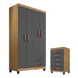 Guarda Roupa Solteiro Modena 4 Portas com Cômoda Gaveteira Cannes Carvalho Americano Grafite – Incor - 1 Guarda Roupa Solteiro Modena 4 Portas com Cômoda Gaveteira Cannes Carvalho Americano Grafite – Incor - 1