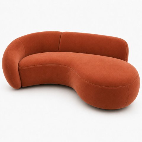 Sofá Zah 240 cm 4 Lugares Luxo Orgânico Curvo Bouclé Premium:Veludo Terra Cota