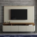 Ver imagem 1 de Rack com Painel 180cm para Sala 4 Portas e Pés em Metal Cor:louro e Luna com Preto