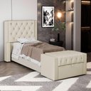 Ver imagem 5 de Cabeceira e Calçadeira Báu Solteiro Atena 90cm Capitonê Suede Bege Claro - Desk Design