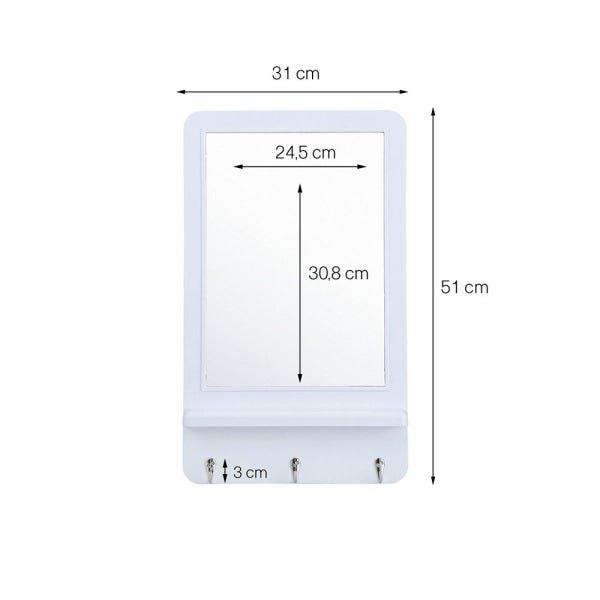 Espelho Inova Hook Retangular 51 x 31cm com 3 Ganchos Branco - 2