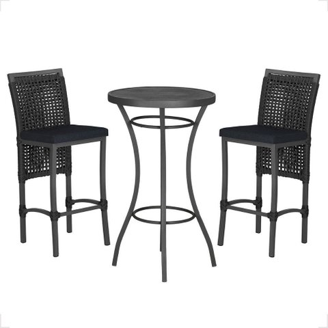 Mesa Bistro e 2 Banquetas Roma Preta Corda Náutica 12 Trama Original