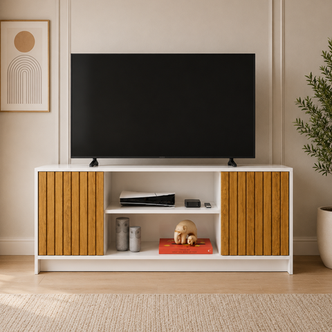 Rack para TV até 60 Polegadas Estilo Moderno Life - Off/Ripado