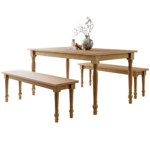 Mesa Madeira 160cm e 2 Bancos 137cm Rubia Freijó F07 - Mpozenato