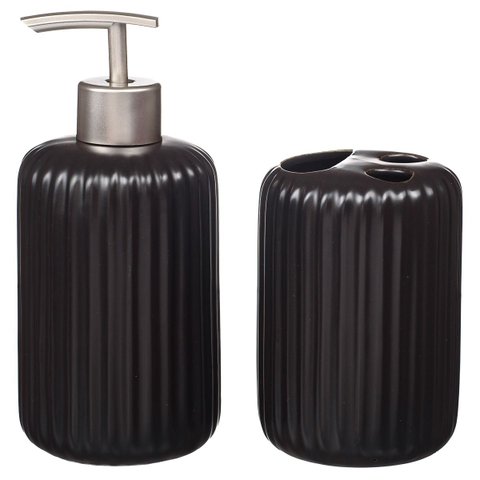 Kit Banheiro Lavabo P/ Sabonete Líquido Escova Black / 104