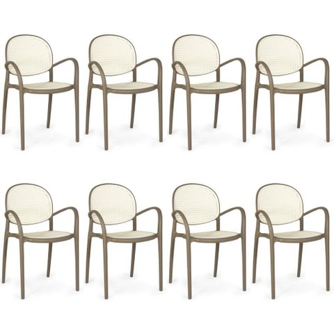 Kit 8 Cadeiras de Jantar Roma com Braço para Sala e Cozinha - Branco/cinza Escuro