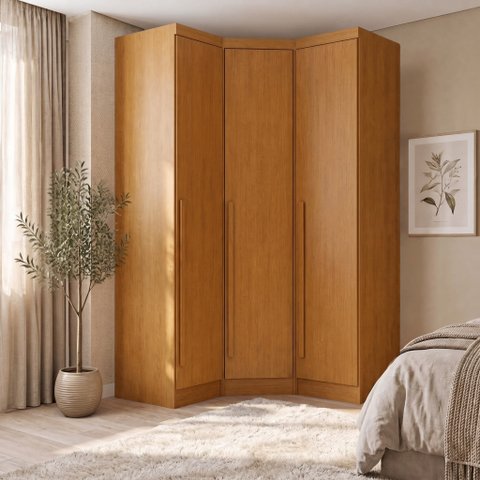 Guarda-Roupa Modulado de Canto Oblíquo 3 Portas 100% MDF Cairo Marrom/Cinamomo