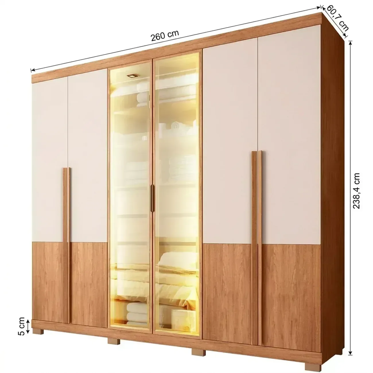 Ver imagem 3 de Guarda-Roupa Casal 6 Portas com LED e Reflecta Sinatra Freijo