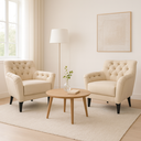 Ver imagem 1 de Kit 2 Poltronas Decorativas com Tachas e Pés de Madeira Linho Bege Claro Shaula Larbelle