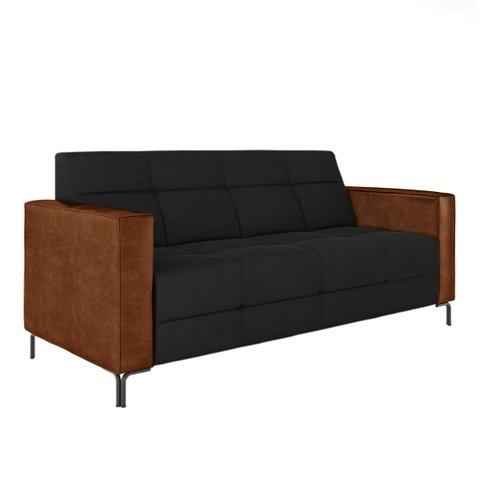 Sofá Living Decorativo Houston 2 Lugares 160cm Pés em Metal Veludo/ Pu Preto/ Marrom G33 - Gran Belo