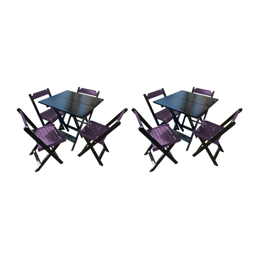 Kit 2 Mesas de Madeira Dobrável Preto 70x70 com 4 Cadeiras Dobráveis Roxo - 1
