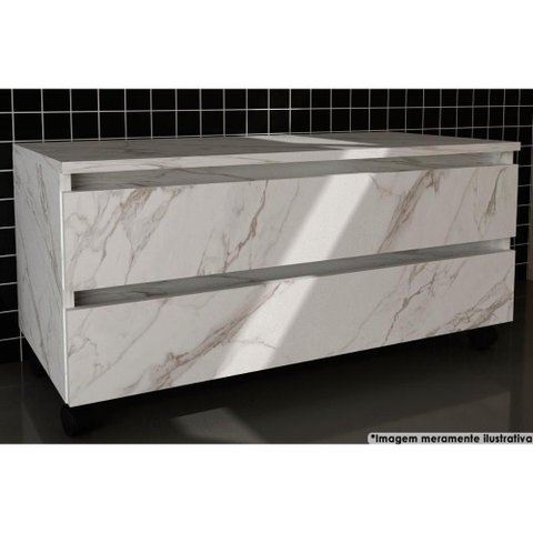 Gabinete de Banheiro Bn3603 2 Gavetas C/ Rodízio Cor Mármore Branco - Tecno Mobili