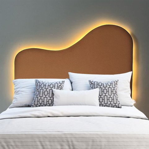 Cabeceira Orgânica Led 90cm Solteiro Painél para Cama Box Bouclé Serena