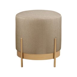 Puff Redondo Ágar em Linho e Base Metal Dourado Agarb Decor:linho Bege - 1