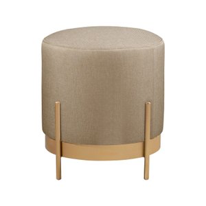 Puff Redondo Ágar em Linho e Base Metal Dourado Agarb Decor:linho Bege