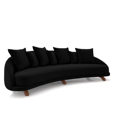Sofá Living 3 Lugares 265cm Pés Madeira Morales com Almofadas Veludo Preto G52 - Gran Belo