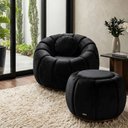 Ver imagem 1 de Kit Poltrona Decorativa c/Puff e Almofada Concha Veludo Preto - Montanaris Decor