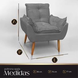 Cadeira Poltrona para Sala Opala Confortável e Reforçada Veludo Cinza - 2