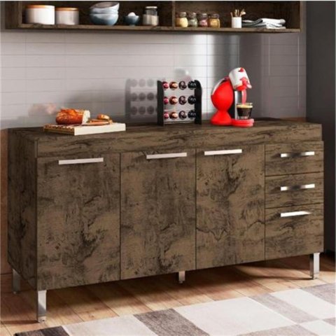 Balcão de Pia para Cozinha Castani 3 Portas 3 Gavetas Dinamarca Casa Moderna