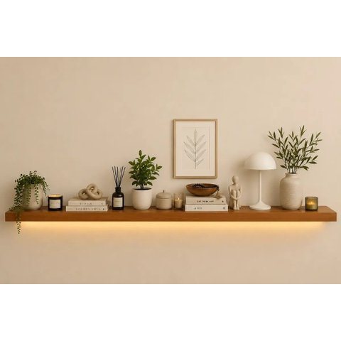 Prateleira MDF 30mm LED 220x20 Suporte Invisivel Italian Noce 3000k Bivolt
