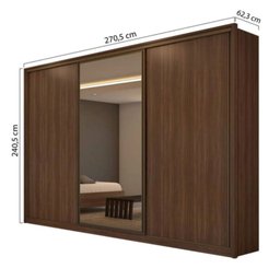 Guarda Roupa Casal 2,70m com Espelho 3 Portas de Correr 6 Gavetas Spazio Moveis Imbuia Naturale - 3
