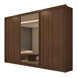 Guarda Roupa Casal 2,70m com Espelho 3 Portas de Correr 6 Gavetas Spazio Moveis Imbuia Naturale - 2